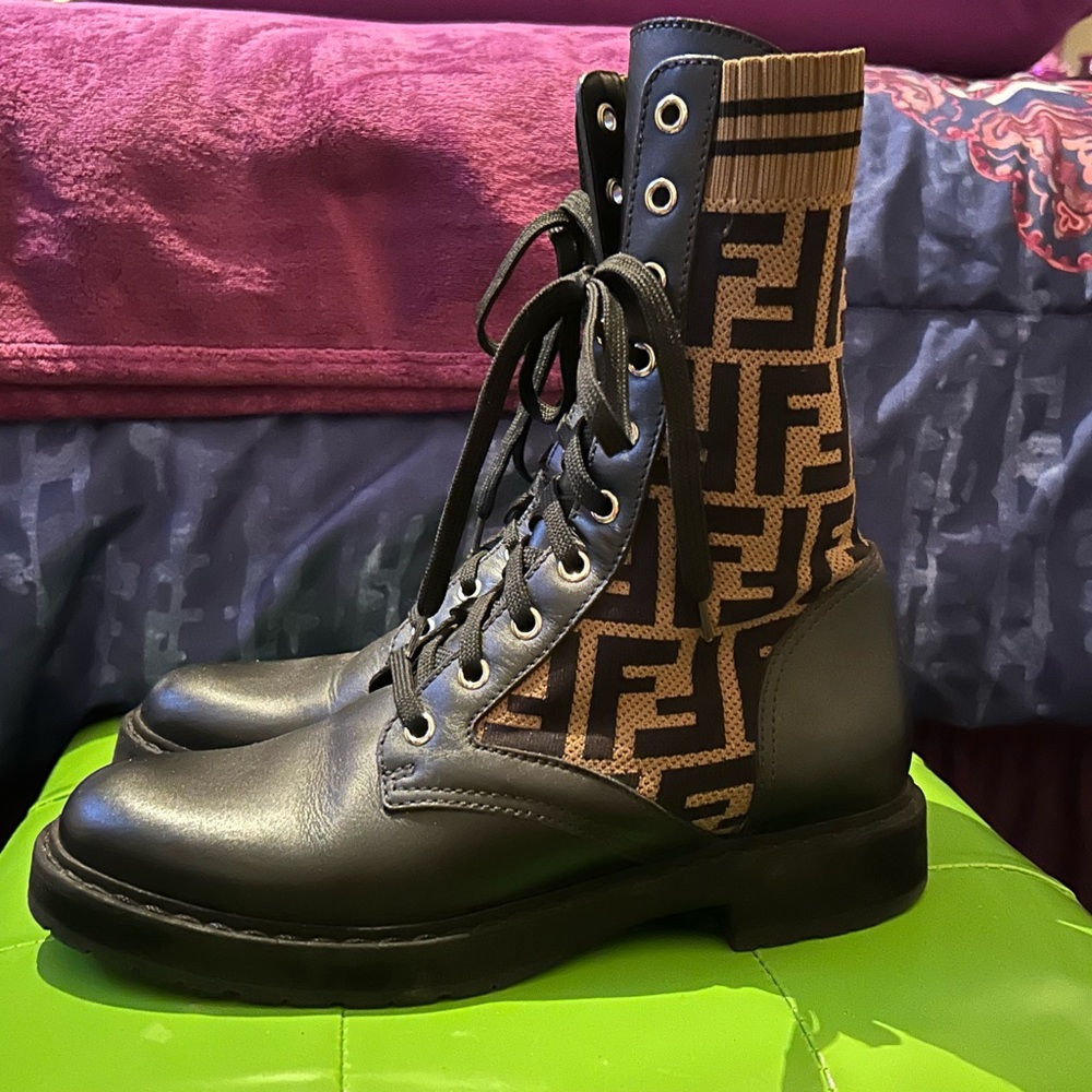 Fendi Black and Brown Combat Boots
